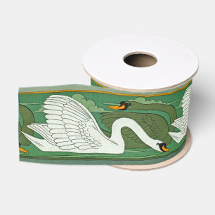 Art Nouveau Swan Birds Wildlife Animals Grosgrain Ribbon