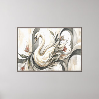 Art Nouveau Swan Botanical Wall Art Poster