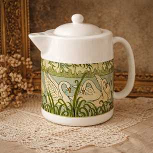 Art Nouveau Swan Pattern – Vintage Botanical Swan  Teapot