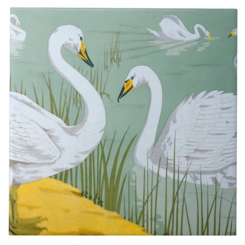 Art Nouveau Swans Ceramic Tile