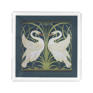 Art Nouveau Swans Pattern: Walter Crane Swan Print Acrylic Tray