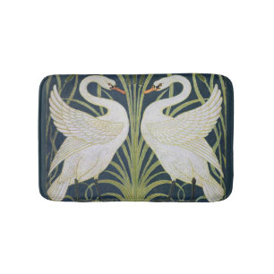 Art Nouveau Swans Pattern: Walter Crane Swan Print Bath Mat
