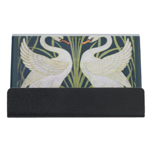 Art Nouveau Swans Pattern: Walter Crane Swan Print Desk Business Card Holder