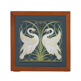 Art Nouveau Swans Pattern: Walter Crane Swan Print Desk Organizer