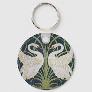 Art Nouveau Swans Pattern: Walter Crane Swan Print Keychain