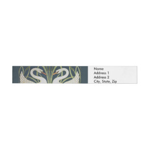 Art Nouveau Swans Pattern: Walter Crane Swan Print Wrap Around Address Label