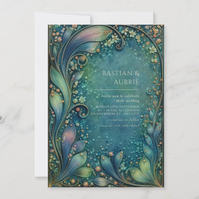 Art Nouveau Swirling Foliage Antique Wedding Invitation (Front)