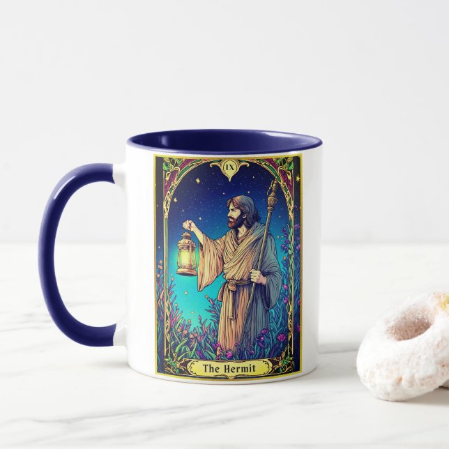 Art Nouveau Tarot Card, The Hermit Mug (With Donut)