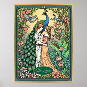 Art Nouveau Tarot Card, The Lovers Poster