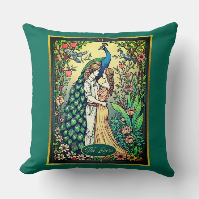Art Nouveau Tarot Card, The Lovers Throw Pillow (Front)