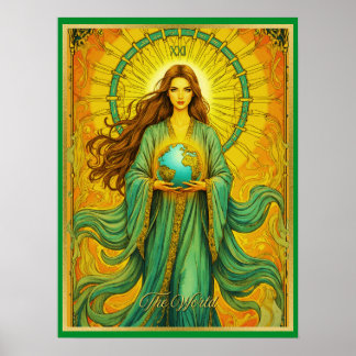 Art Nouveau Tarot Card The World Poster