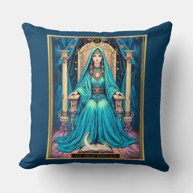 Art Nouveau Tarot, the High Priestess Throw Pillow (Front)