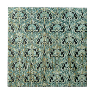 Art nouveau, teal,gold,pattern,belle époque,chic,e ceramic tile