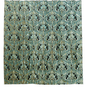 Art nouveau, teal,gold,pattern,belle époque,chic,e shower curtain
