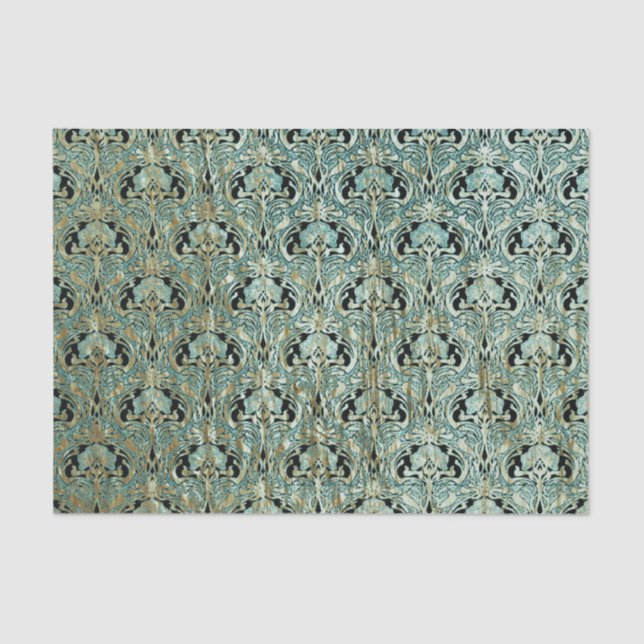 Art nouveau, teal,gold,pattern,belle époque,chic,e tissue paper (Front)