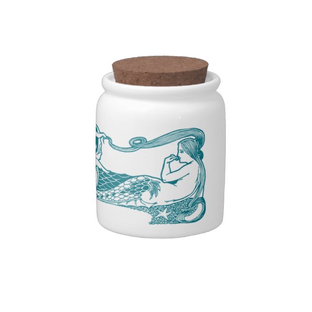 Art nouveau teal mermaid candy jar (Right)