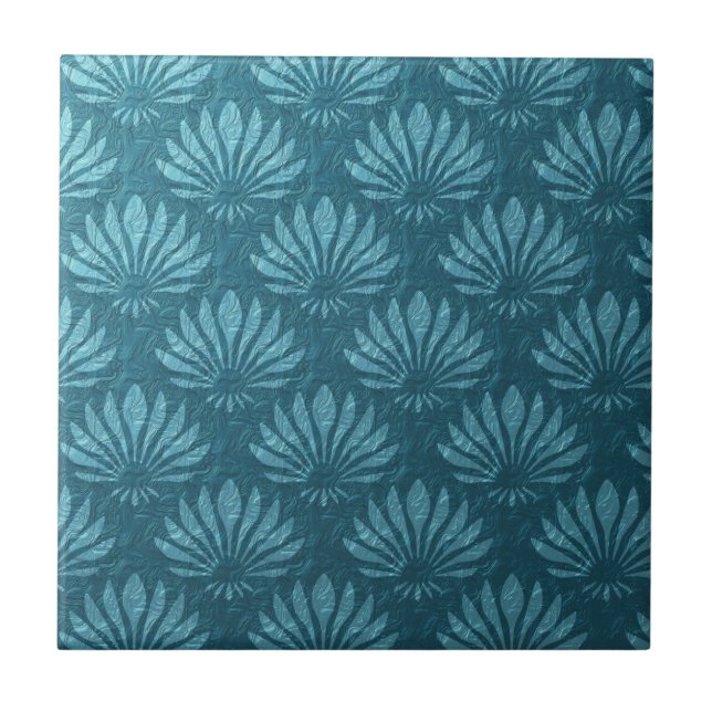 Art Nouveau,Teal,metallic,art deco, fan pattern,ch Ceramic Tile (Front)