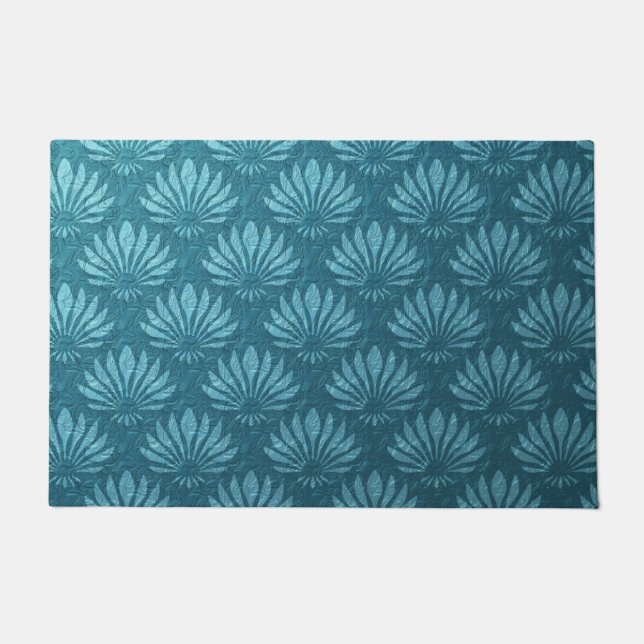 Art Nouveau,Teal,metallic,art deco, fan pattern,ch Doormat (Front)