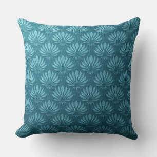 Art Nouveau,Teal,metallic,art deco, fan pattern,ch Throw Pillow