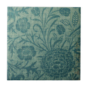 art Nouveau,teal,William Morris style, floral,chic Ceramic Tile