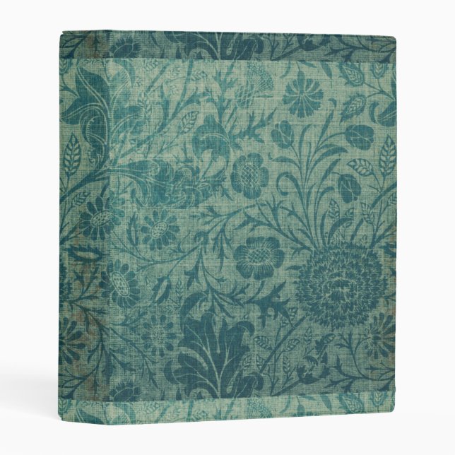 art Nouveau,teal,William Morris style, floral,chic Mini Binder (Front/Spine)
