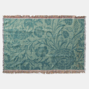 art Nouveau,teal,William Morris style, floral,chic Throw Blanket