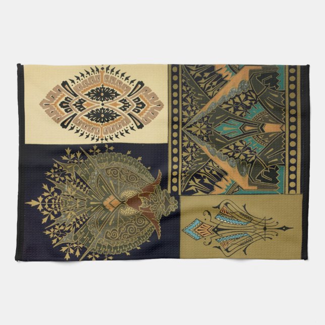 Art nouveau textile pattern Christopher dresser Kitchen Towel (Horizontal)