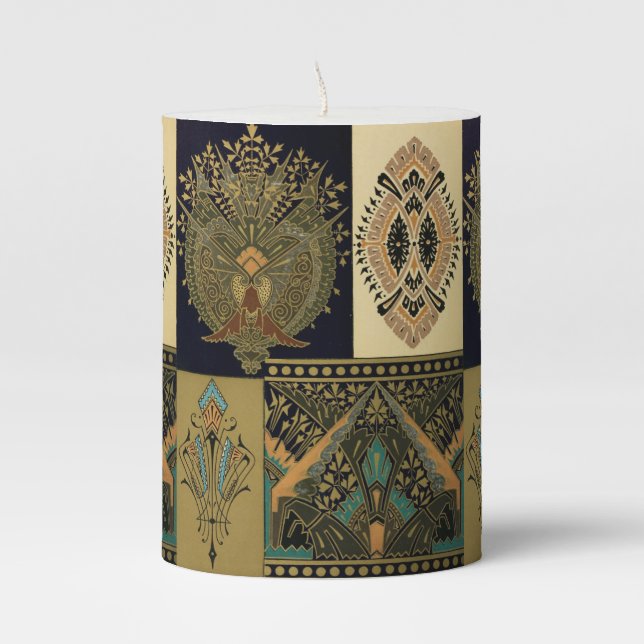 Art nouveau textile pattern Christopher dresser Pillar Candle (Front)