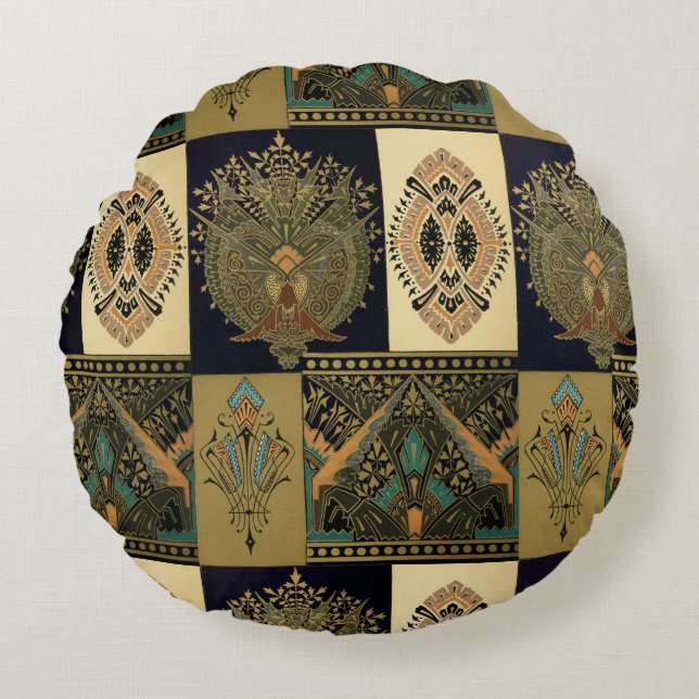 Art nouveau textile pattern Christopher dresser Round Pillow (Front)