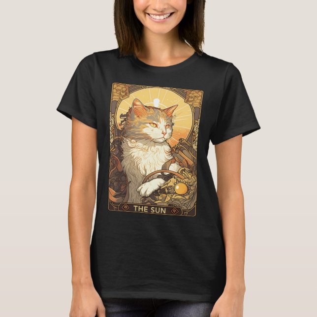 Art Nouveau The Sun Tarot Card Cat Taro T-Shirt (Front)
