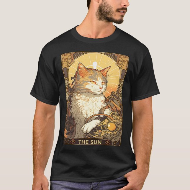 Art Nouveau The Sun Tarot Card Cat Taro T-Shirt (Front)