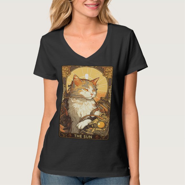 Art Nouveau The Sun Tarot Card Cat Taro T-Shirt (Front)
