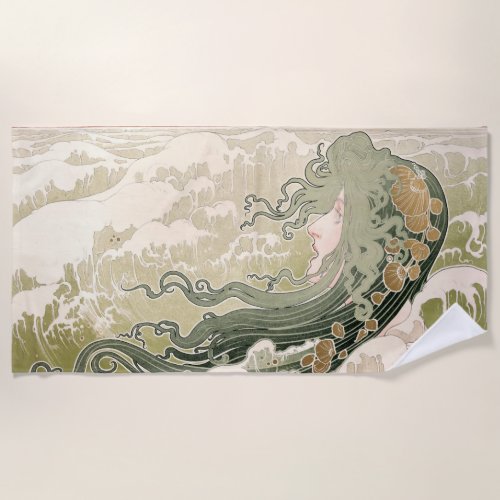 Art Nouveau The Wave by Henri Privat_Livemont Beach Towel