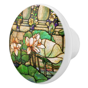 Art Nouveau Tiffany Stained Glass Lotus Knob