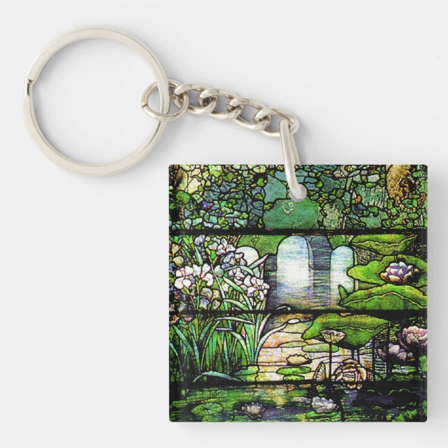 Art Nouveau Tiffany Stained Glass Nature Keychain (Front)