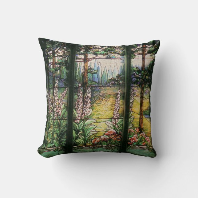 Art Nouveau Tiffany Stained Glass Nature Throw Pillow (Front)