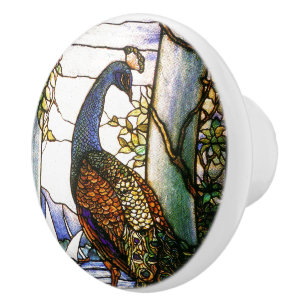 Art Nouveau Tiffany Stained Glass Peacock Knob