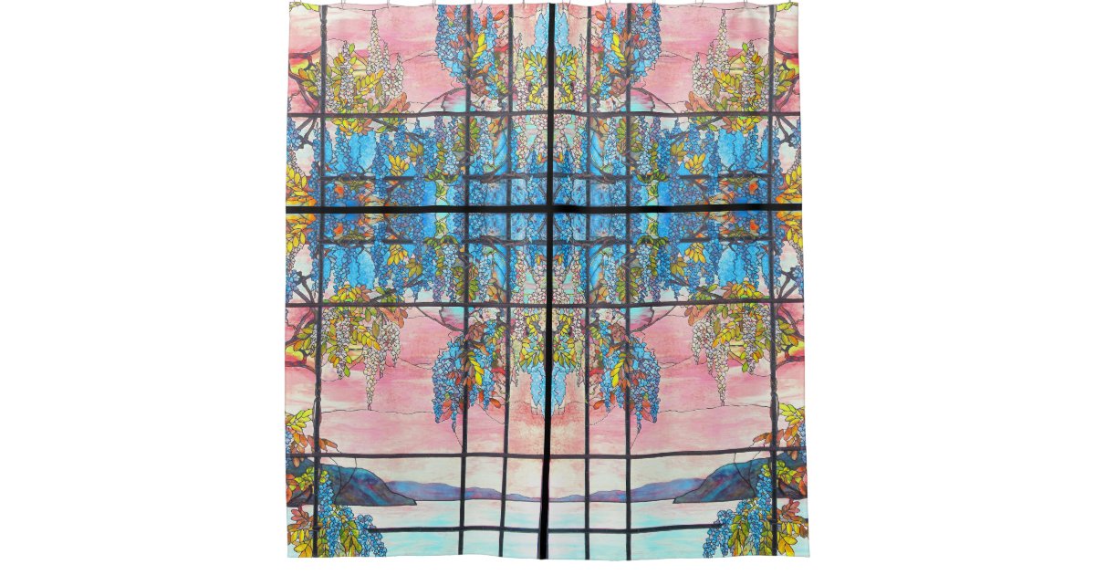 Art Nouveau Tiffany Stained Glass Wisteria Flowers Shower Curtain Zazzle Com