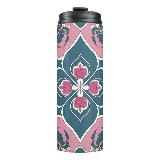 Art Nouveau Tile Floral Pattern Thermal Tumbler (Front)