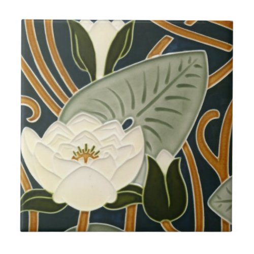 Art Nouveau Tiles _ White Water Lily Blossom