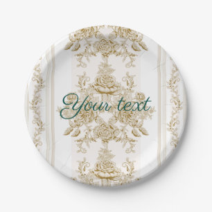 Art nouveau,toile,floral,pattern,beige,chic,elegan paper plates