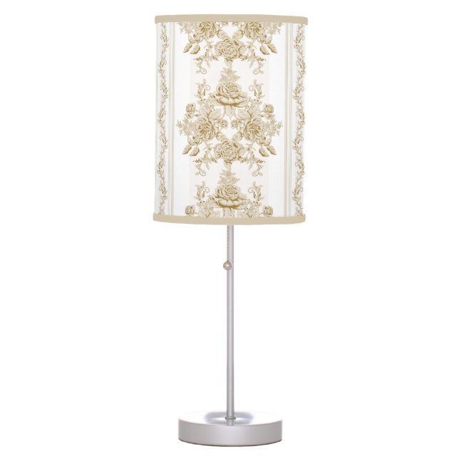 Art nouveau,Toile,floral,pattern,beige,chic,elegan Table Lamp (Front)