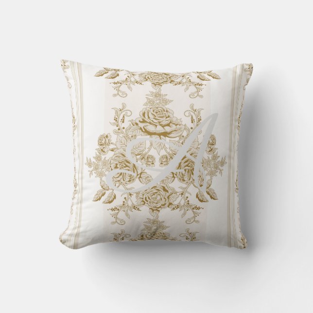 Art nouveau,Toile,floral,pattern,beige,chic,elegan Throw Pillow (Front)