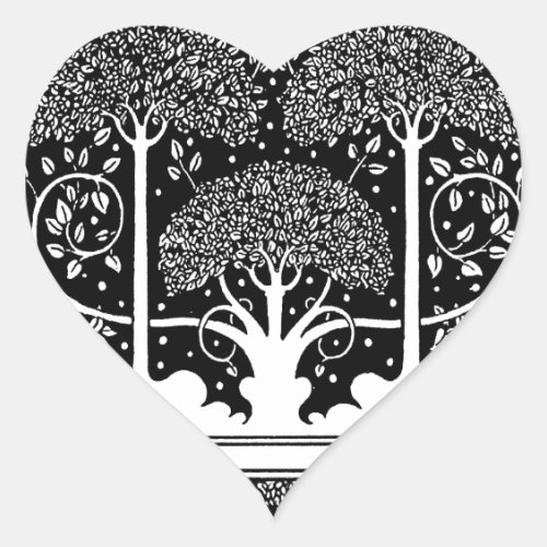 Art Nouveau Tree Beardsley Pattern Heart Sticker