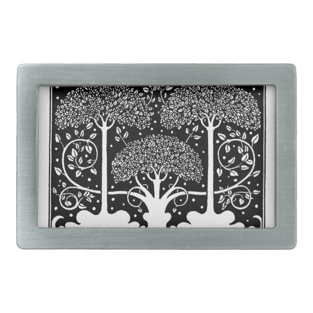 Art Nouveau Tree Beardsley Pattern Rectangular Belt Buckle (Front)