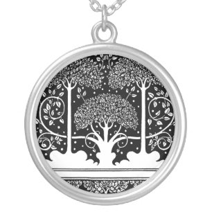 Art Nouveau Tree Beardsley Pattern Silver Plated Necklace