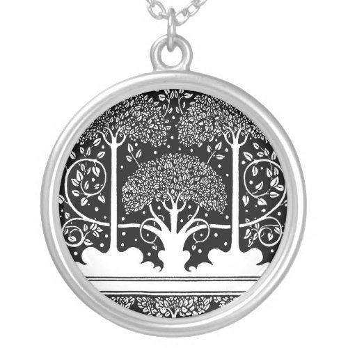 Art Nouveau Tree Beardsley Pattern Silver Plated Necklace