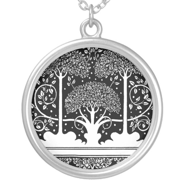 Art Nouveau Tree Beardsley Pattern Silver Plated Necklace (Front)