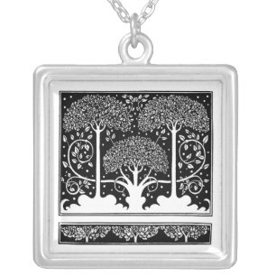 Art Nouveau Tree Beardsley Pattern Silver Plated Necklace
