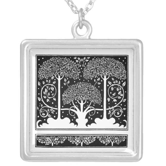 Art Nouveau Tree Beardsley Pattern Silver Plated Necklace (Front)